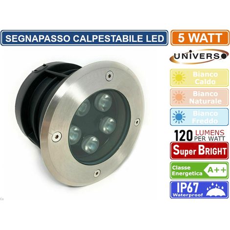 Faretto incasso segnapassi 5W 5 led calpestabile per esterno impermeabile IP67 Bianco Caldo 3000K (1/3)
