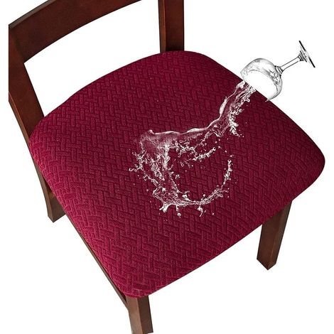 Lot de 2 Stretch Jacquard Imperméable Housses de siège de chais, Housses de Chaise Salle à Manger Housses de Chaise de Cuisine avec Boucle (rouge vin) (1/5)