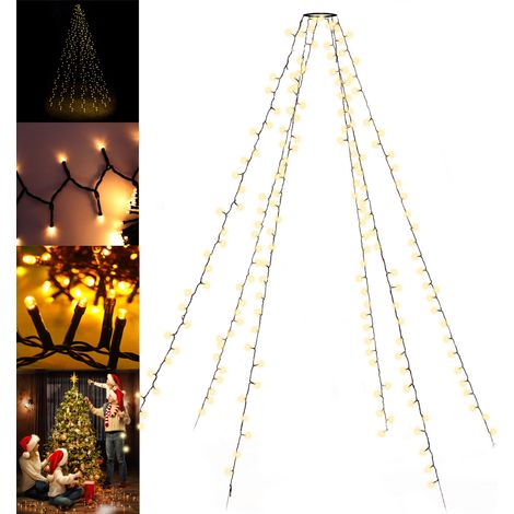 Toboli Christbaumbeleuchtung mit Ring 192 LEDs Warmweiß 6x2m Überwurf-Lichterkette Weihnachtsbaum