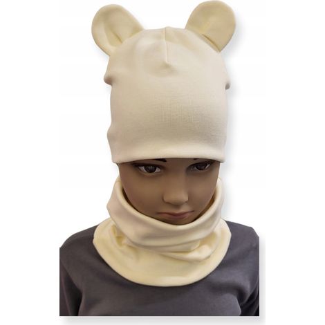 Set CAPPELLO + SCIARPA set bambini con ORECCHIE taglia 52-56 ECRU (1/3)