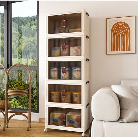 Armadio contenitore pieghevole in PP a 5 ripiani con ruote e ante magnetiche OKWISH (1/5)