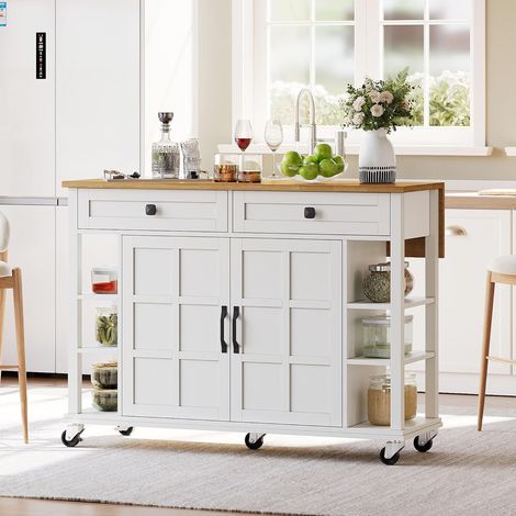 Carrito de cocina con estantes y ruedas giratorias 360° - Carrito multiusos - Carrito de cocina estrecho - Carrito de servicio con ruedas (blanco) (1/5)