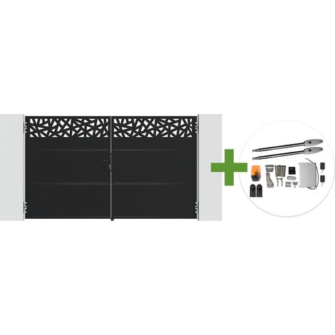 Portail battant acier noir mat 3m NALI RUIVO H.180cm + moteur Tanker B250 (1/5)