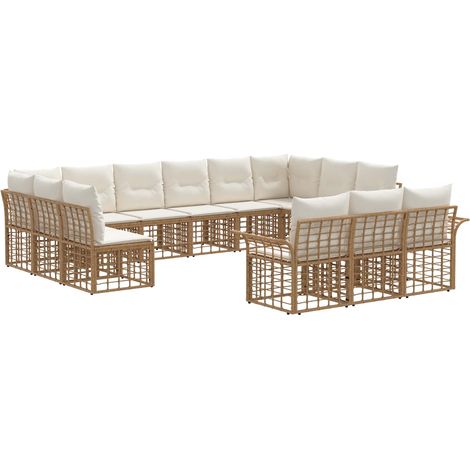 Outdoor-Sofagarnitur 13 pcs Natürlich und Cremweiß Polyester vidaXL