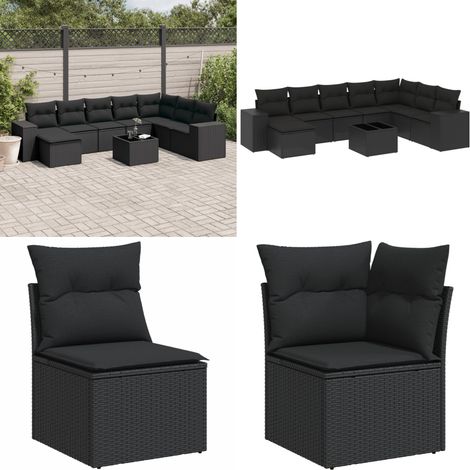 9-tlg. Garten-Sofagarnitur mit Kissen Schwarz Poly Rattan - Gartenmöbel Set - Rattan Möbel - Outdoor Lounge - Esstisch - Sofas - Home & Living (1/5)