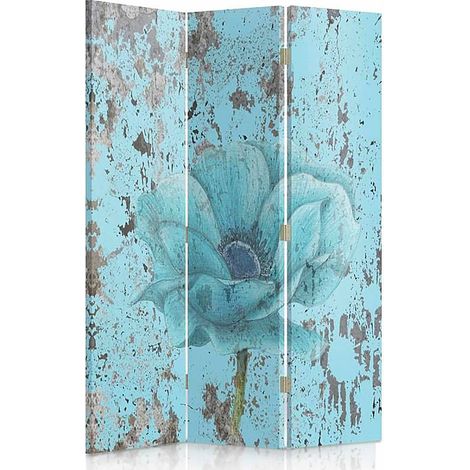 Paravent Design Floral 3 Panneaux pour Décoration Intérieure - 110 x 180 cm - 1 face déco, 1 face noir