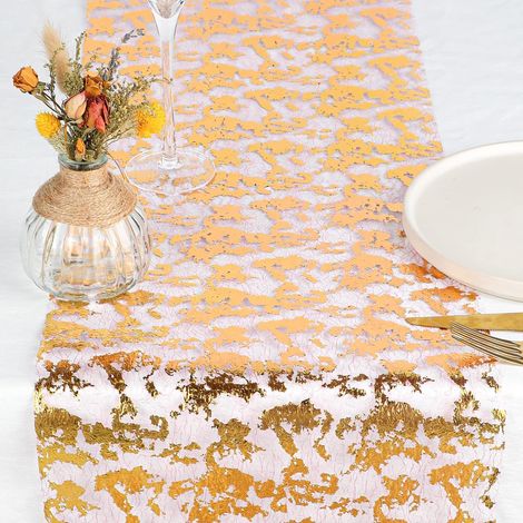 Chemin de Table Filet Rose avec Feuille d'or 28cmx5m, Ruban de Table Métallique (1/5)