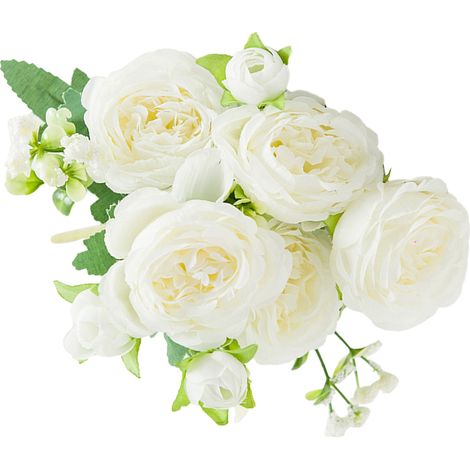 2 bouquets de pivoines artificielles romantiques et éclatantes de 6 cm de diamètre, décoratives, légères et attrayantes. Pivoines blanches artificielles. (1/5)