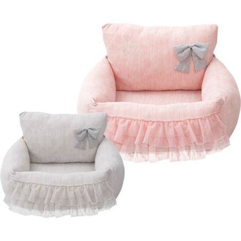 grigio - Cuccia per cani e gatti a forma di poltroncina con fiocco e volant modello Cinderella