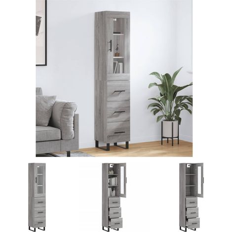 Sonoma - vidaXL Highboard Grau Sonoma 34,5x34x180 cm Holzwerkstoff - Wandhalterung (1/5)