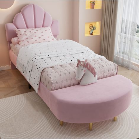 Letto imbottito rosa 90x200 cm con panca OKMYHOME (1/5)