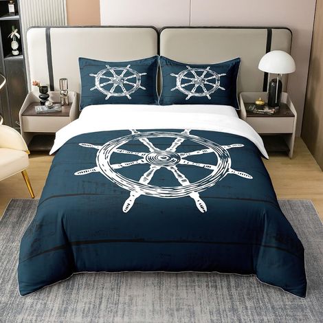 Ancre Coton L'été Vacances Bleu Parure de Lit 220x240cm pour Garçon Fille Océan Voyage Housse de Couette Marine Thèmes Aventure en mer Parure Housse de Couette - 240 x 220 cm + 2 taies d'oreiller 65 x (1/5)