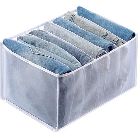Boîte de rangement pour jeans, organisateur de garde-robe 4 pièces, boîtes de rangement pour vêtements en denim, séparateur de tiroir en filet pour pantalons, jeans, pulls, t-shirts, chemises (1/5)