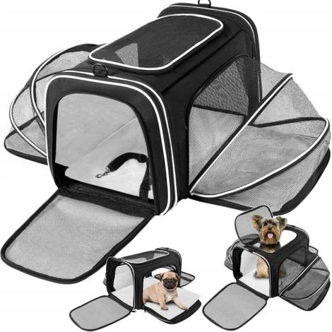 TRANSPORTÍN GRANDE PLEGABLE PARA GATOS Y PERROS CON LATERALES EXTENSIBLES 45x30