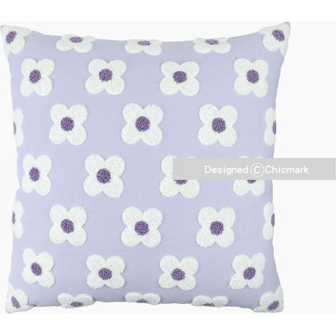 Housse de coussin décorative brodée petites fleurs unies, violet 45x45cm, pour canapé salon chambre lit (1/5)