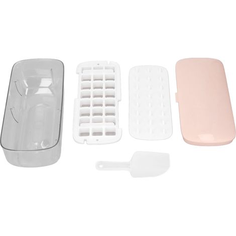 Moule à glaçons en silicone de qualité alimentaire, sans BPA, presse type DIY, avec couvercle, rose, pour whisky, cocktails et jus, gain de place. (1/5)