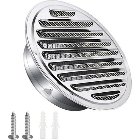 YMYNY Grille d'aération en acier inoxydable 100mm avec vis et chevilles Protection contre les intempéries Lamelles avec moustiquaire et boucle Grille d'évacuation d'air ronde Visser et bride Grille (1/4)