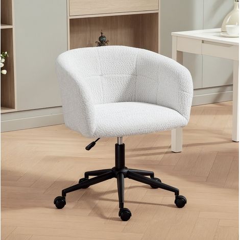 Bürostuhl gepolstert aus Polyester in Cremeweiß mit Armlehnen, 360° drehbar, Gasfeder, 65x59x75-85 cm (1/5)