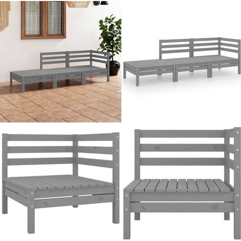 3-tlg. Garten-Lounge-Set Grau Massivholz Kiefer - Gartenmöbel - Loungesessel - Gartenloungeset - Rattan Möbel - Holz Gartenmöbel - Home & Living (1/5)