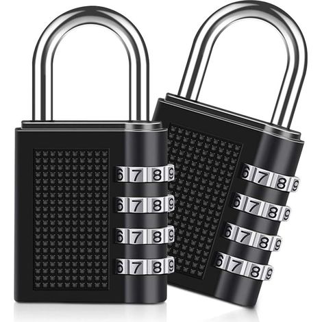 Zahlenschloss [2er-Pack], 4-stelliges Zahlenschloss, für Schulturnhallenspind, Schuppen, Zaun (Schwarz)