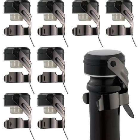 8 Bouchon bouteille, Acier inoxydable, Silicone, Étanche, Réutilisable, Vin, Champagne