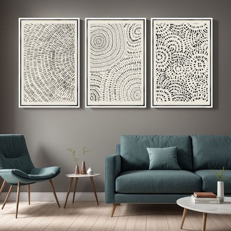 Black and White Abstract Print Set 61x91cm– white frame