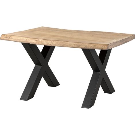 Table à manger 160x90 en bois de manguier laqué beige pieds en X anthracite mat FREEFORM 5