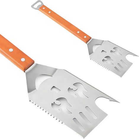 1 Spatule Barbecue, Acier Inoxydable, Manche Bois, 8 Fonctions, Outil Grill, Extérieur (1/5)