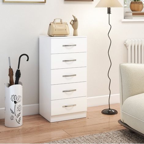 Kommode mit 5 Schubladen 40x35x85 cm Weiß Holz OKMYHOME (1/5)