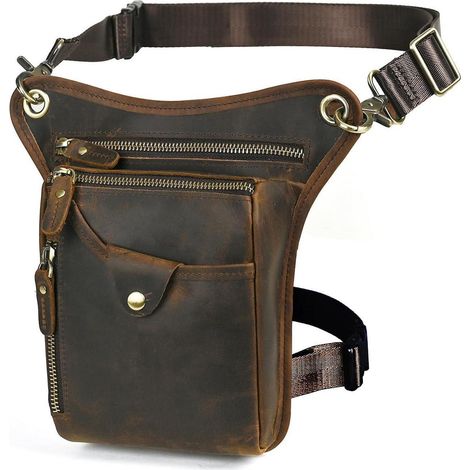 Herren Motorrad Beintasche aus Canvas und Leder, braun (1/5)