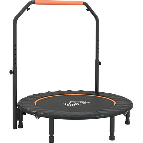 Mini trampoline de fitness pliable Ø114 cm avec guidon réglable en hauteur, orange et noir (1/5)