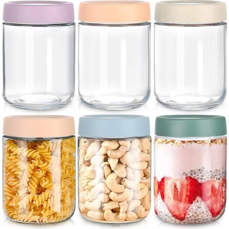 Set di 6 barattoli per fiocchi d'avena con coperchio, barattoli in vetro ermetici, barattoli a bocca larga, 500 ml, barattoli in vetro per conservare avanzi, snack, yogurt, spezie e zucchero (6 pezzi)