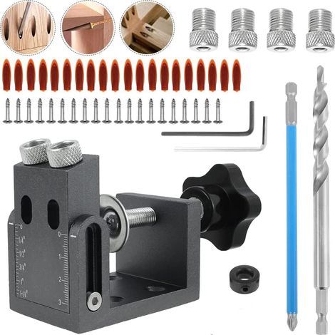 Kit de 52 piezas de plantillas para agujeros ocultos, plantilla de perforación inclinada de 15°, herramienta de posicionamiento con localizador inclinado y adaptador de 6/8/10 mm para guías de perfora (1/5)
