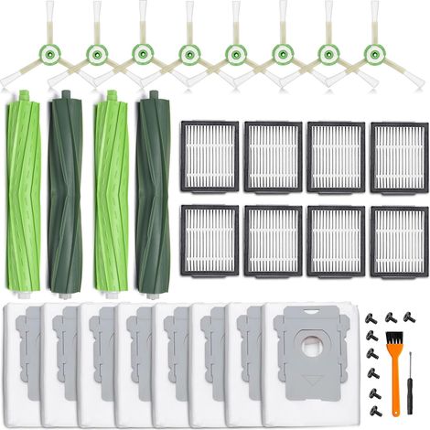 Paquete de 26 piezas de repuesto para iRobot Roomba i7 i7+ i3 i3+ i4 i4+ i6 i6+ i8 i8+ j7 j7+/Plus E5 E6 E7 Robot Aspirador, 2 cepillos de rodillo de goma multisuperficie, 8 filtros, 8 cepillos (1/5)