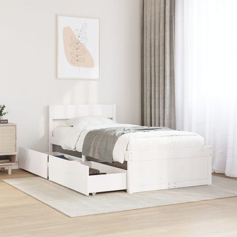 Bed Frame without Mattress White 90x200 cm Solid Wood Pine vidaXL (1/5)