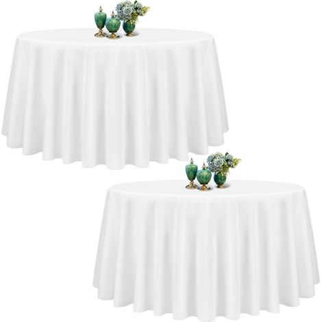 2er-Set Weiße Runde Tischdecke 305cm Polyester Waschbar für Hochzeit & Party