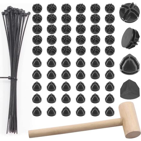 91Pcs 2 Styles Black Cube Plastic Connector with Cable Ties and Wooden Mallet Assortment Kit, Cube Round and Right Angle Organizer Connector Wire Grid Heavy Duty Zip Ties for Shelving (1/5)