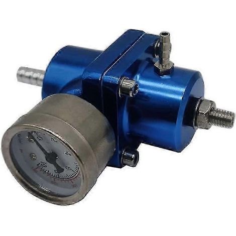 Régulateur de pression de carburant Kryc, 0-140 psi, en alliage d'aluminium, pour véhicules automobiles, avec manomètre et kit d'adaptateur de montage (bleu) (1/5)