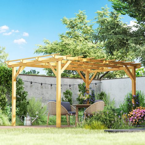 3 x 4 m große Gartenpergola aus Holz für Kletterpflanzen, Naturholz