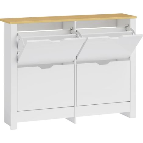 Scarpiera stretta con 4 ribalte per 8-16 paia, 105 x 26 x 80 cm, bianco e naturale (1/4)