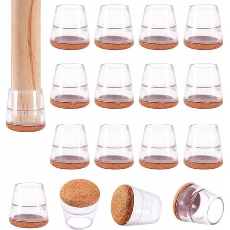 Caps Pour Pieds De Chaise - En Silicone Transparent Avec Feutre Renforcé - Diamètre Intérieur 17 À 20 mm - Pour Sol Bois, Parquet, Carrelage - 16 Pièces (1/5)