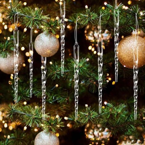 24 Stück Acryl-Weihnachtsbaum-Eiszapfen-Hängeornamente, Acryl-Weihnachtsdekorationen in Eiszapfenform