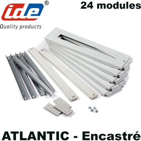 Kit plastron + rail DIN plastique pour coffret encastrable Atlantic - Type - 4 Plastrons 200mm + 1 Plastron plein 50mm + Rails DIN