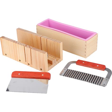 DIY Seifenform 1200ml Kastenform Wiederverwendbarer Seifenschneider mit Skala Set (Rosa Silikon) (1/5)
