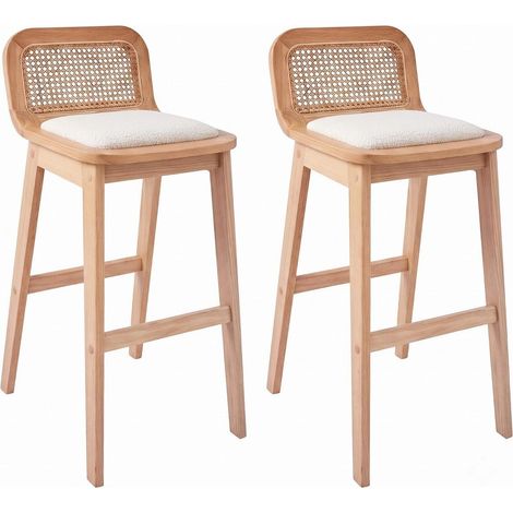 Set sgabelli da bar rovere, velluto e paglia di Vienna H65 LUNA (1/5)