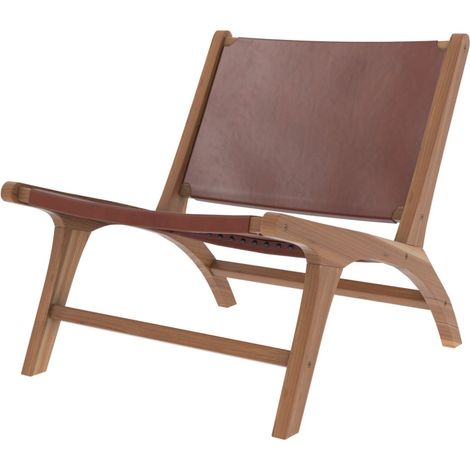 Sillón de teca y cuero marrón liso - Kuna