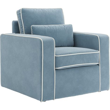 Diego Chair - Velvet - L87 x W89 x H91 cm - Ice Blue/Ivory - Partially Assembled
