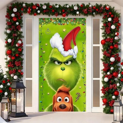 90 x 200 cm Noël Porte Couverture Décoration - Bannière de Porte Noël Décorative à Suspendre pour Extérieur, Porte d'Entrée et Véranda, Grande Décoration Festive (1/4)