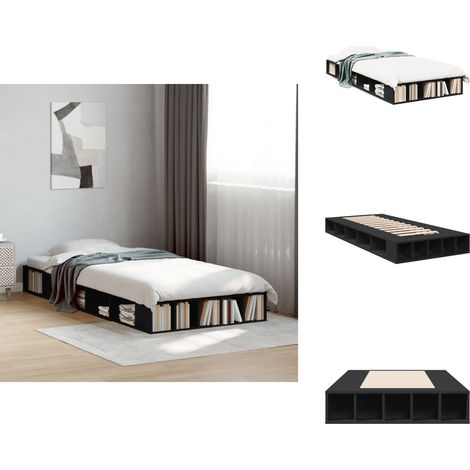 Cadre de lit sans matelas noir 100x200 cm - Cadre De Lit - Lit Double - Lit Noir - Meuble Chambre - Literie (1/5)