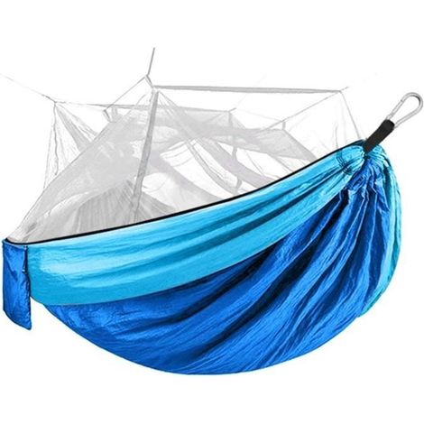 Portable lightweight nylon double camping hammock - Blue - 260 x 140 cm (1/4)